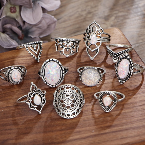 RS10| 11PCS Silver Toned White Stone Ring Set - Picture 8 of 8